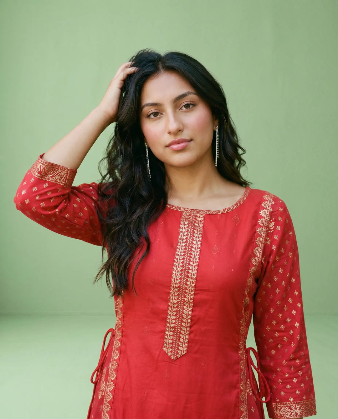 Red Printed Viscose Blended Maxi Dress