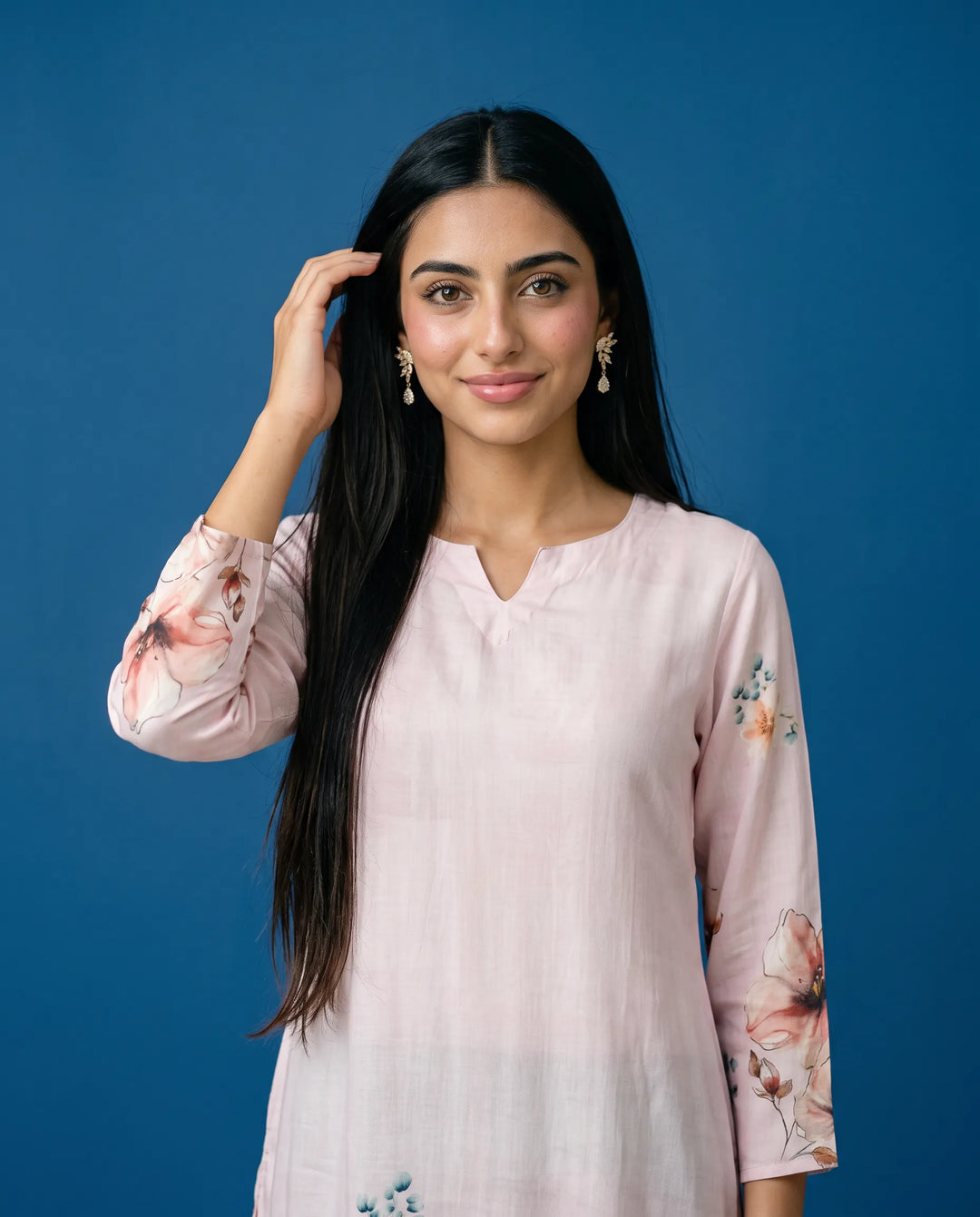 Pink Printed Crepe Silk Straight cut Long Kurta
