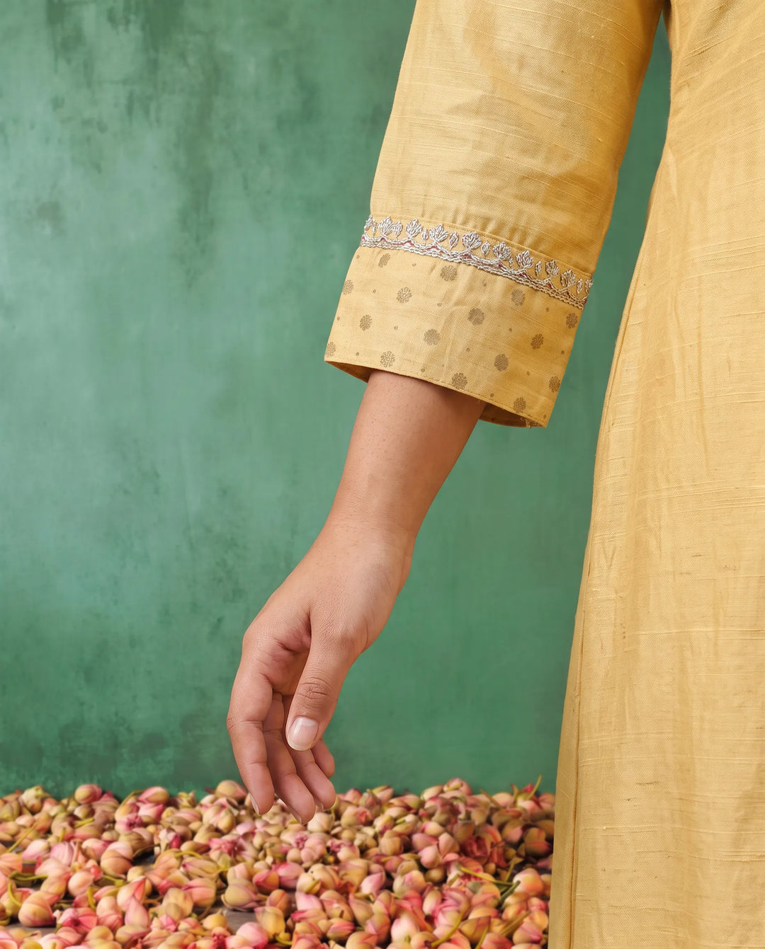 Yellow Embriodered Silk Blended Maxi Dress