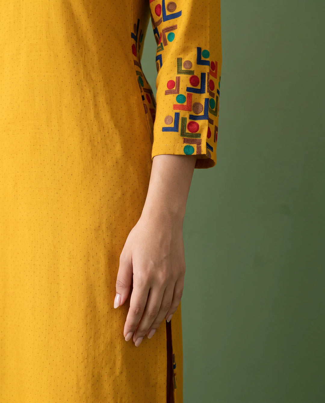 Yellow Embroidered Rayon Straight cut Long Kurta