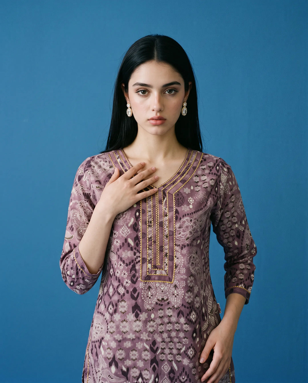 Purple Printed Cotton Short Kurti
