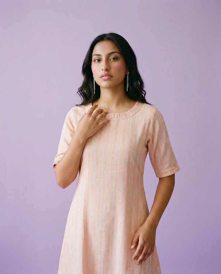Peach Printed Cotton Maxi Dress