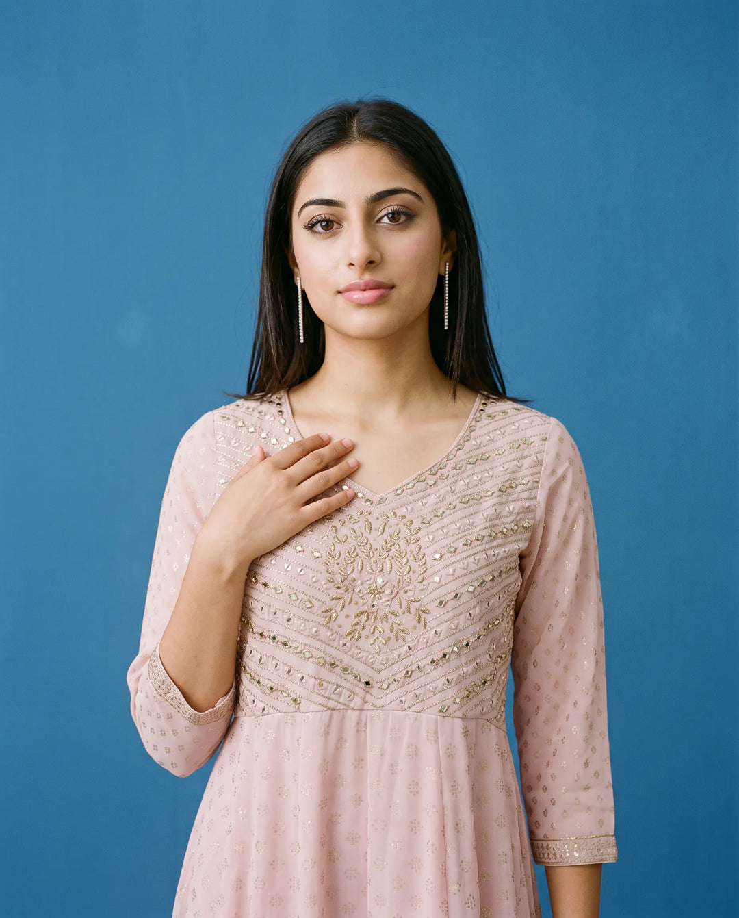 Pink Embroidered Georgette Maxi Dress