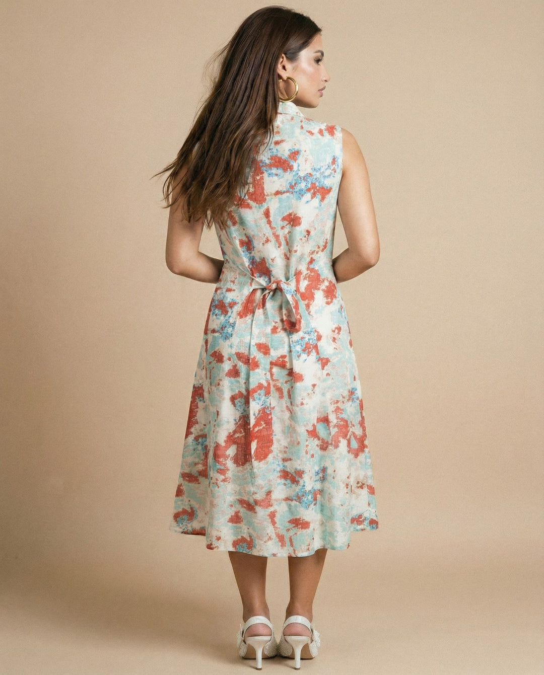 Multi-colour Printed Cotton Blended Midi Dress