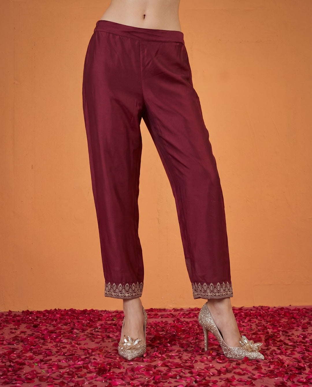 Magenta Embriodered Viscose Blended Kurta Bottom Dupatta Set