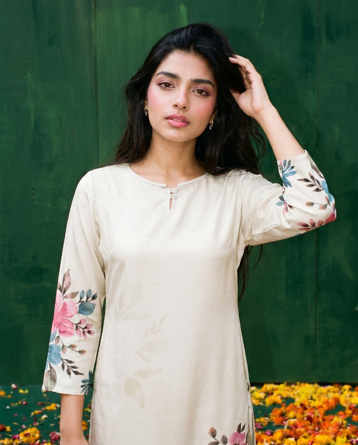 Multi Colour Printed Crepe Silk Straight cut Long Kurta