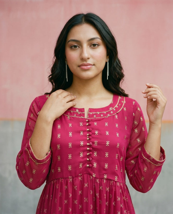 Pink Printed Georgette Maxi Dress