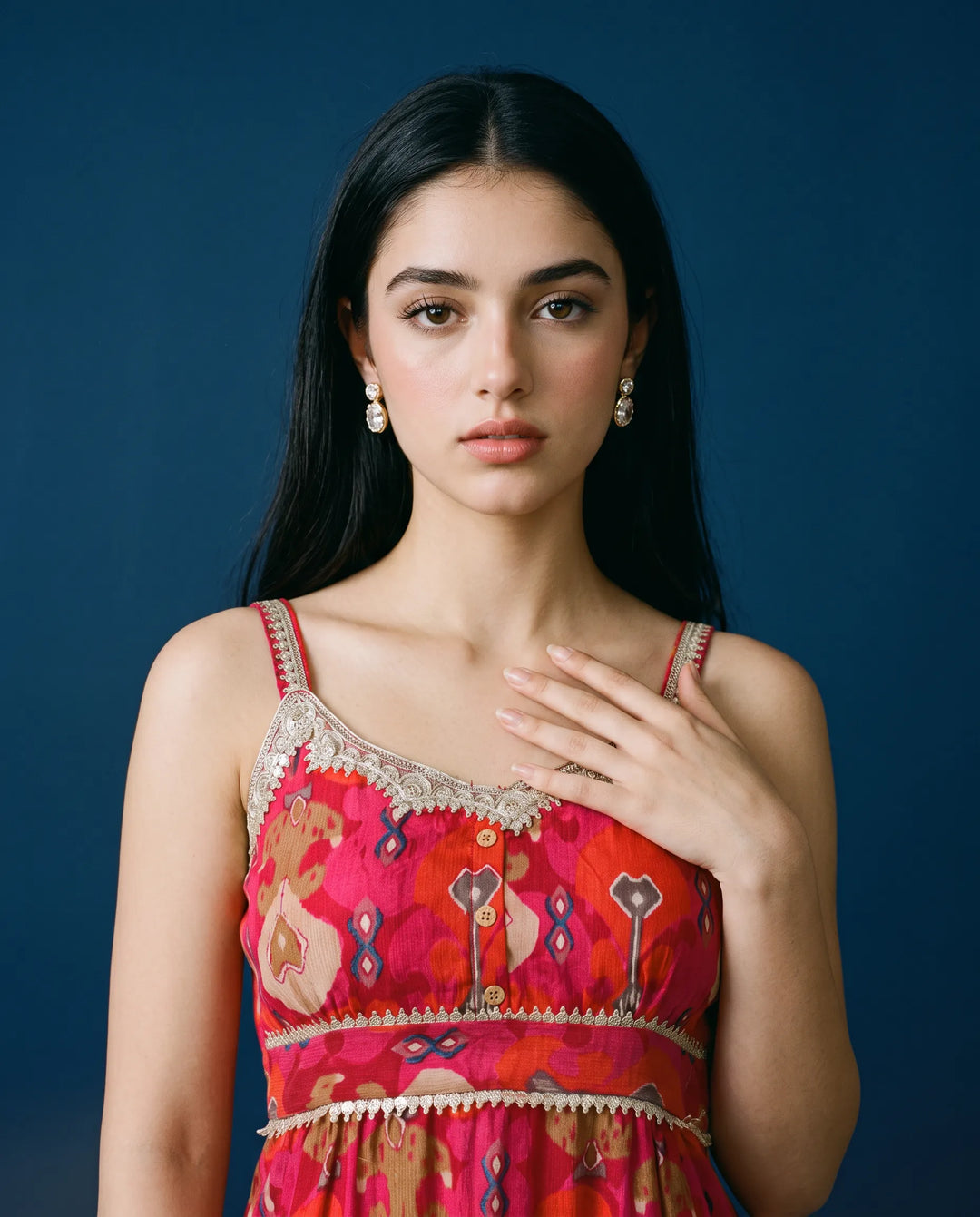 Pink Printed Viscose Blended Spaghetti Strap Straight Cut Long Kurta