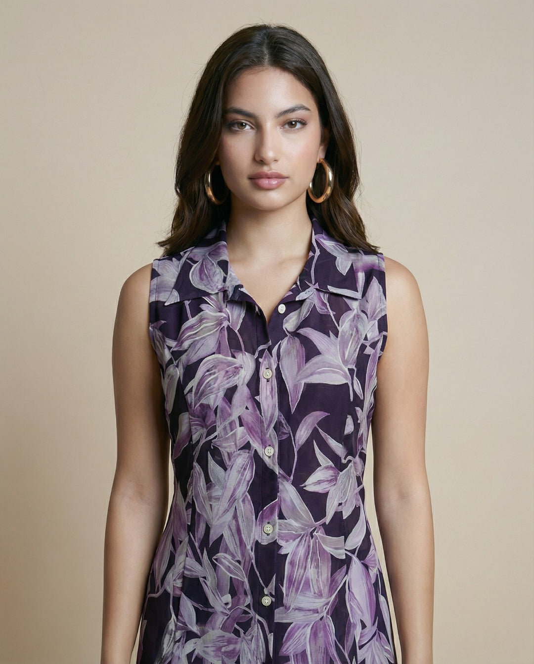Purple Printed Viscose Blended Midi Dress