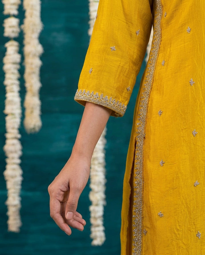 Yellow Embriodered Silk Blended Kurta Bottom Dupatta Set