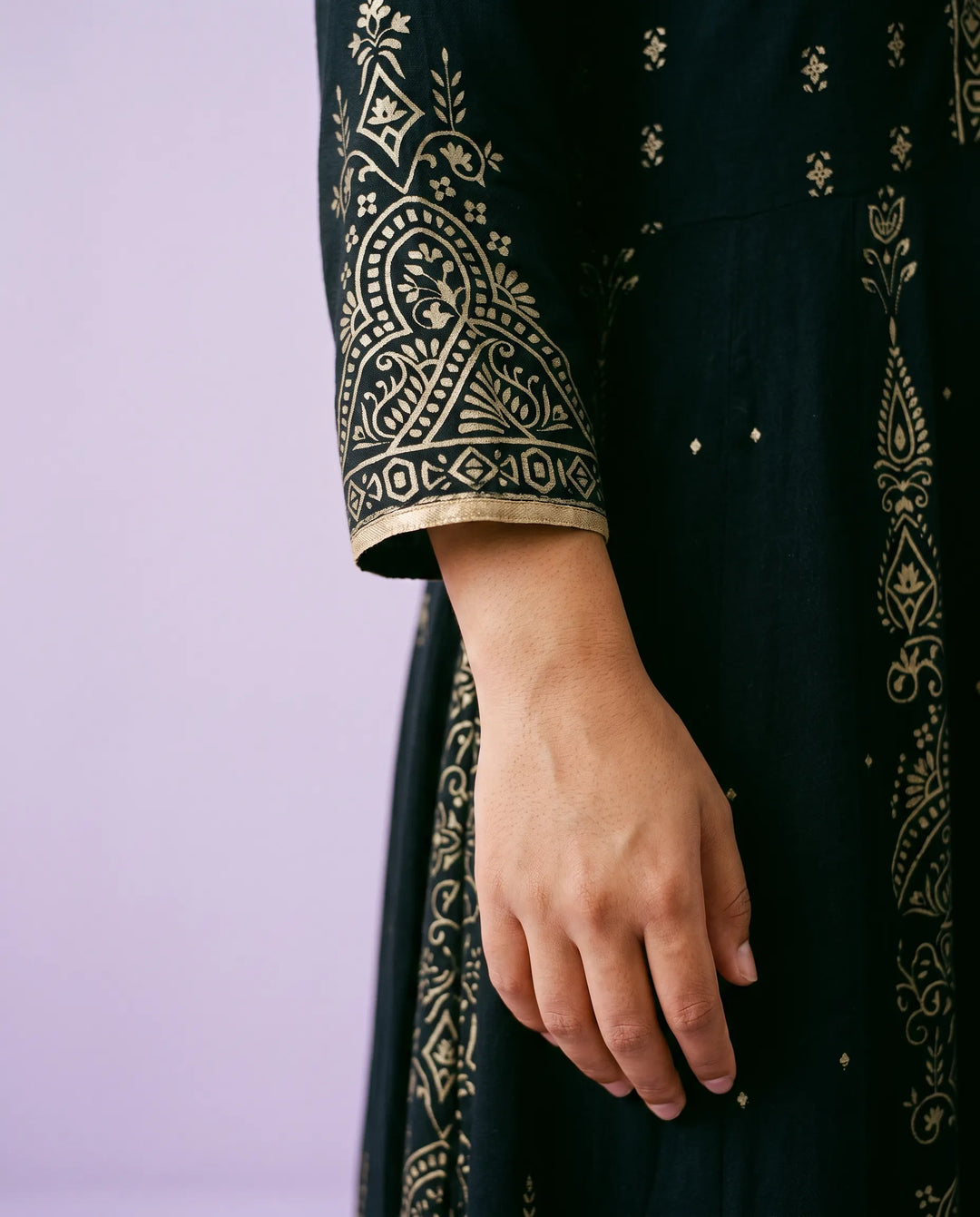 Black Printed Rayon Maxi Dress