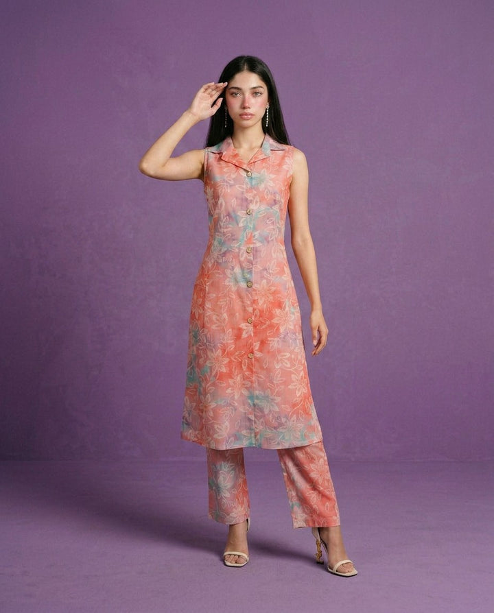 Pink Printed Viscose Blended Co-Ord Set