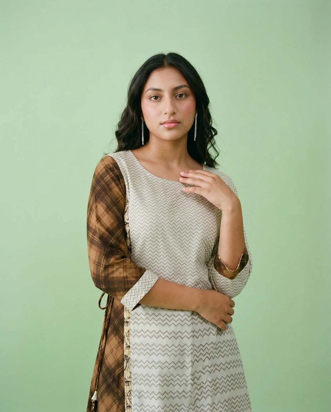 Brown Printed Viscose Blended Maxi Dress