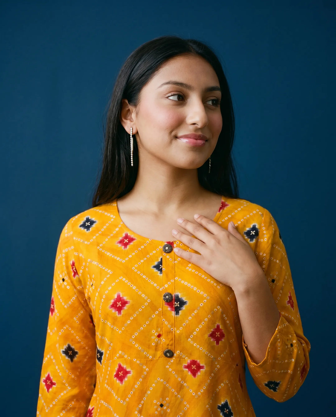 Mustard Printed Rayon Maxi Dress