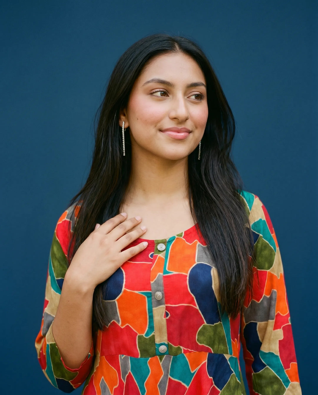 Multi Colour Printed Rayon Maxi Dress