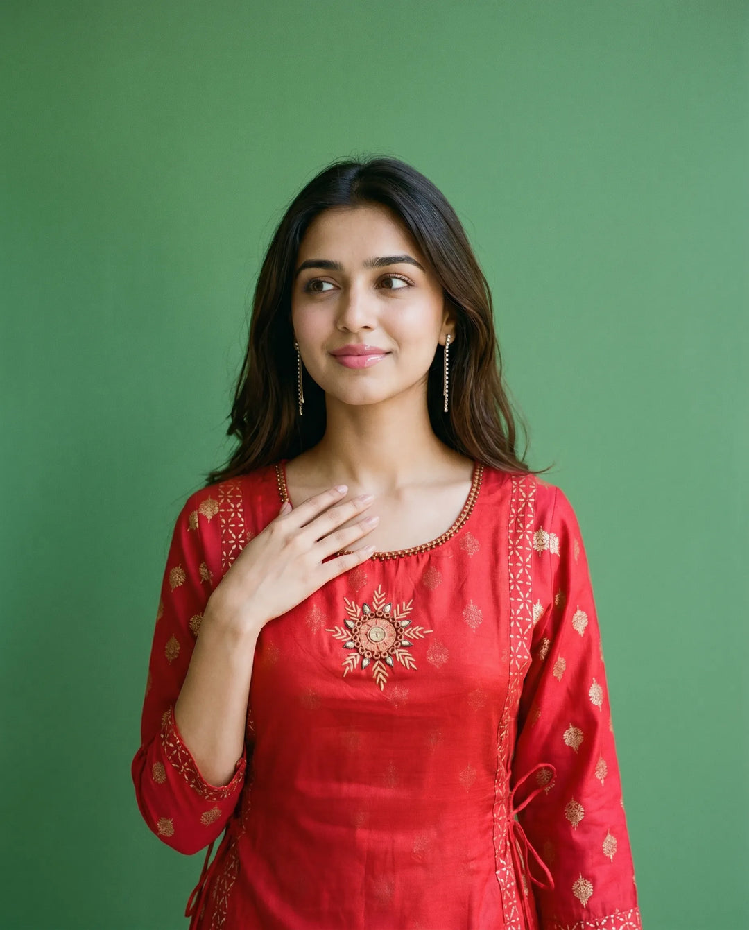 Red Printed Viscose Blended Maxi Dress