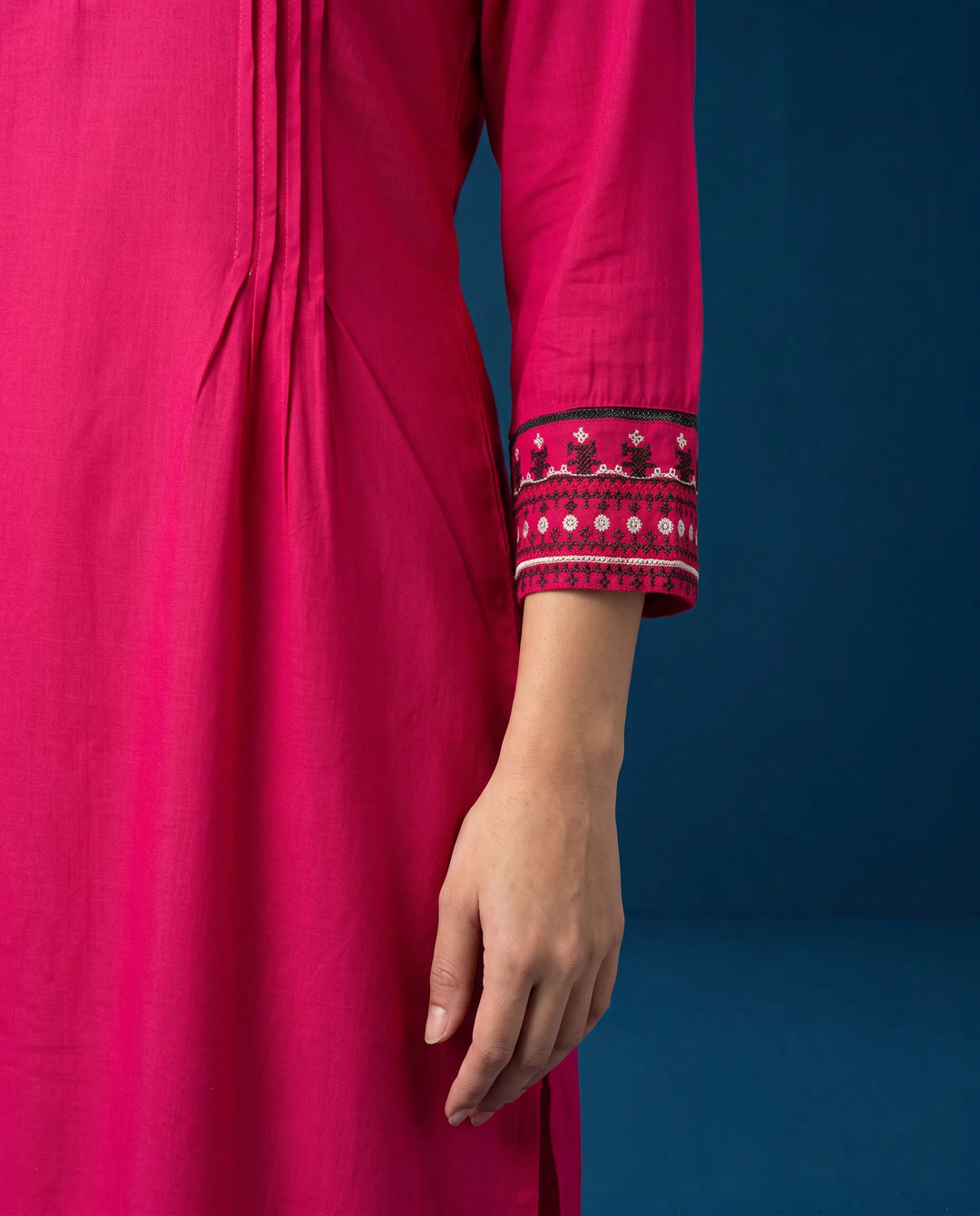Pink Embroidered Rayon Straight cut Long Kurta