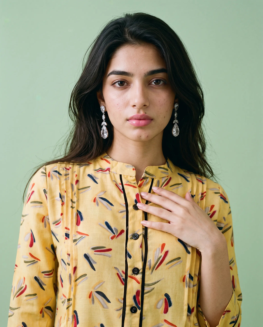 Yellow Printed Cotton Straight cut Long Kurta