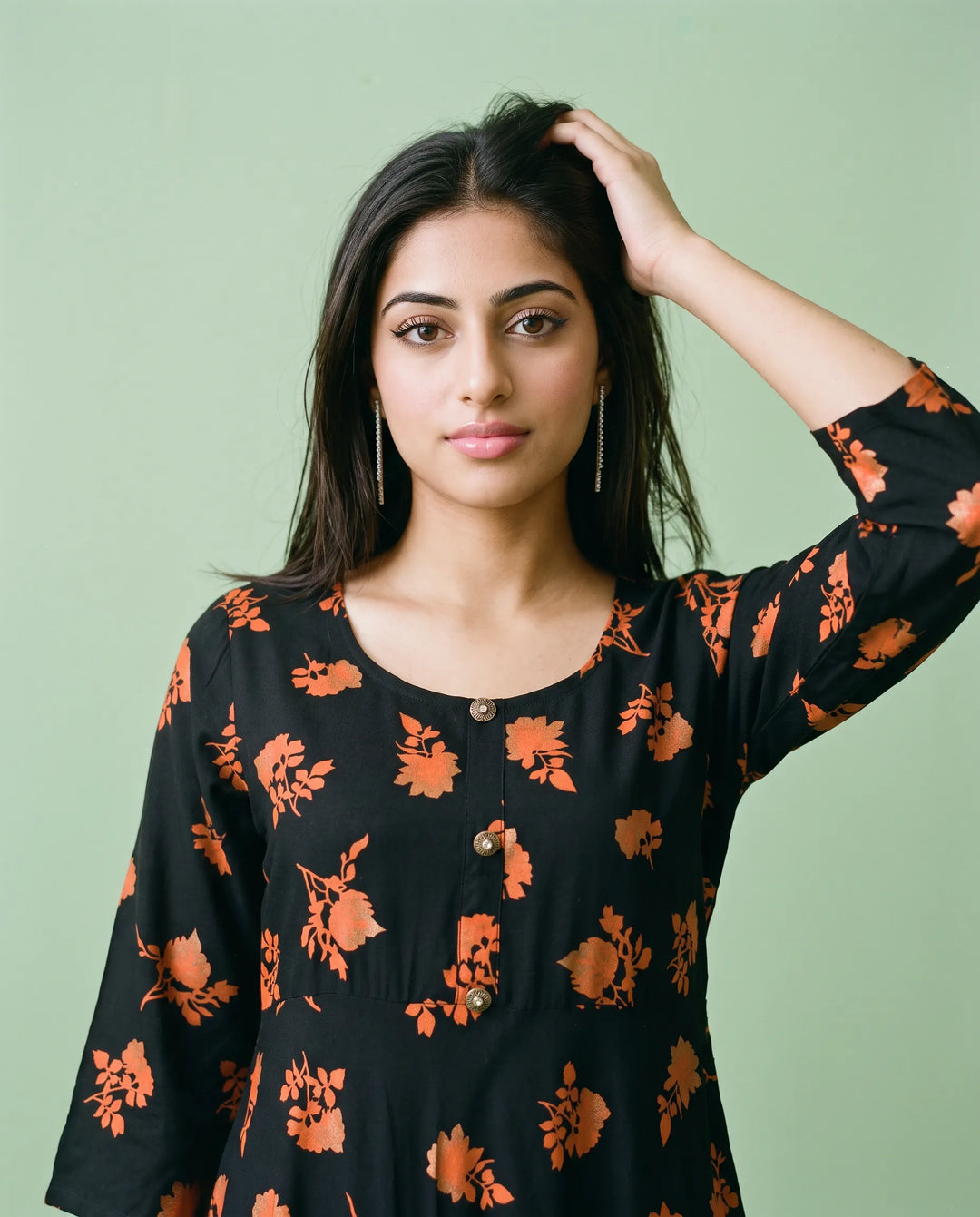 Black Printed Rayon Maxi Dress