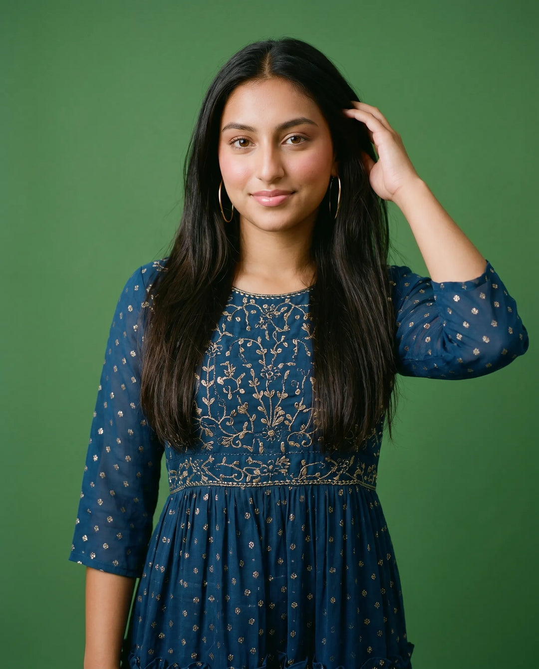 Navy Embriodered Georgette Maxi Dress