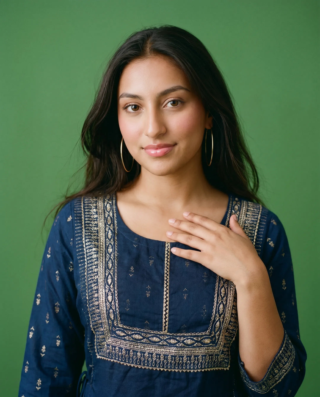 Navy Printed Viscose Blended Maxi Dress