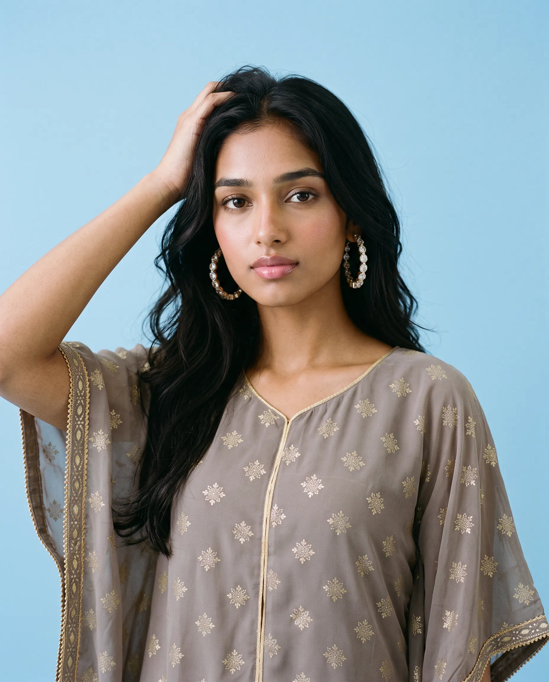 Grey Printed Georgette Kaftan