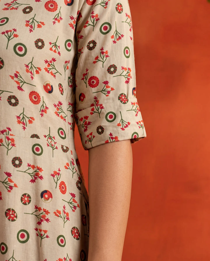 Orange Printed Rayon Maxi Dress