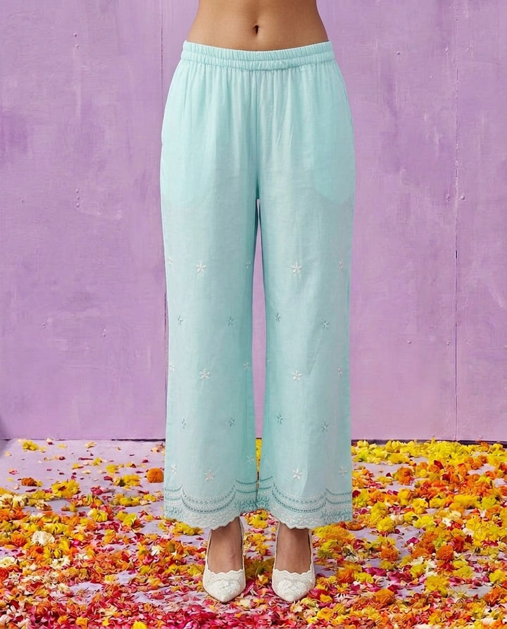 Sea Green Embroidered Cotton Satin Co-Ord Set