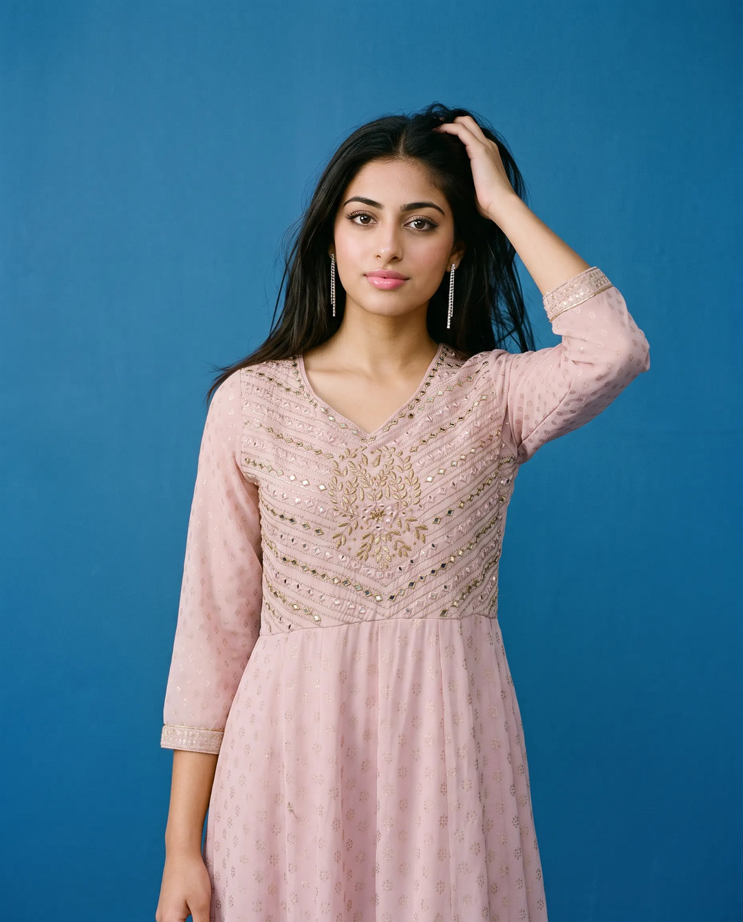 Pink Embroidered Georgette Maxi Dress