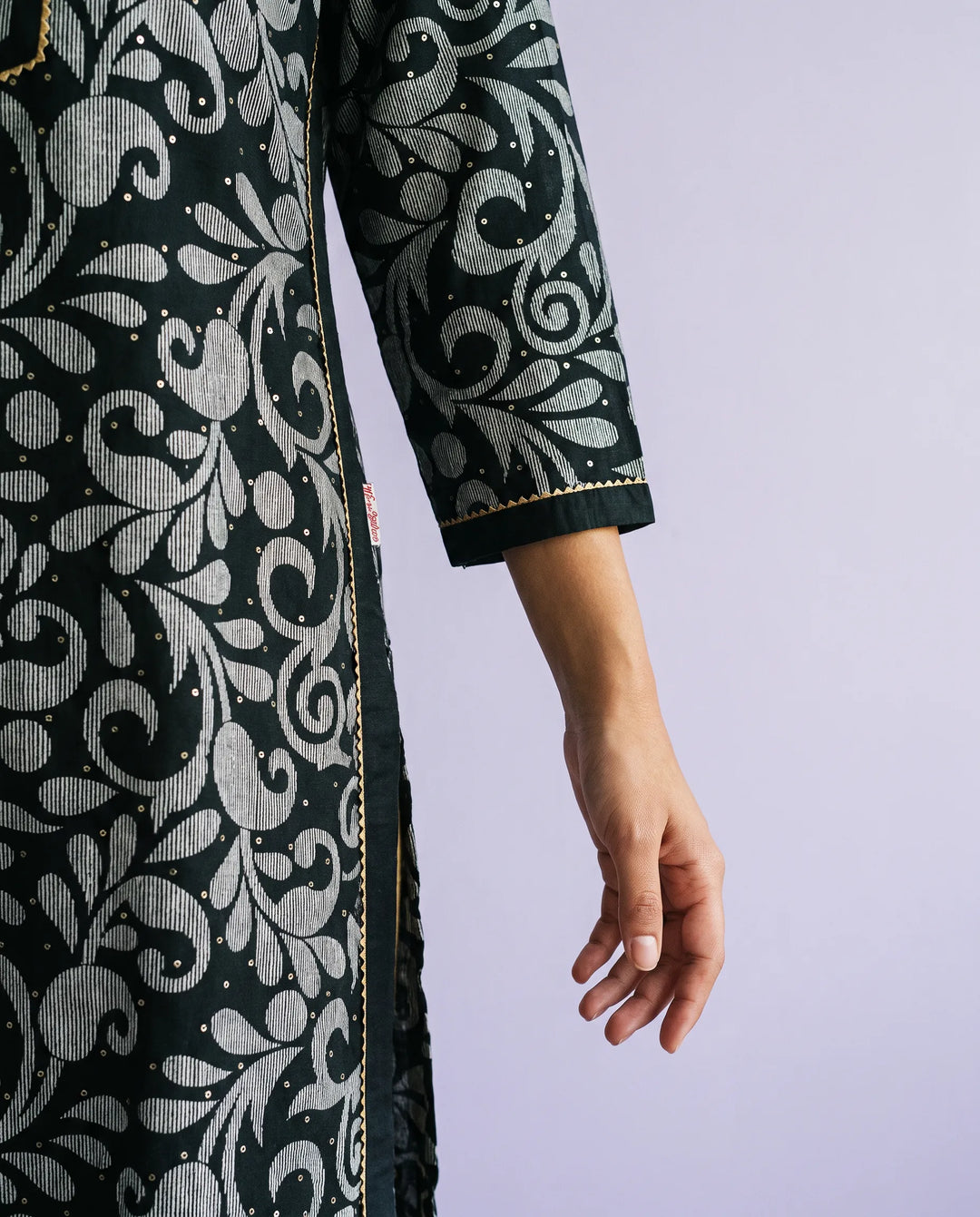 Black Printed Viscose Blended Straight cut Long Kurta