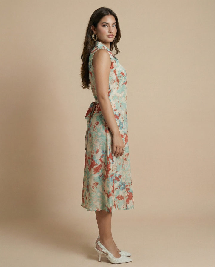 Multi-colour Printed Cotton Blended Midi Dress