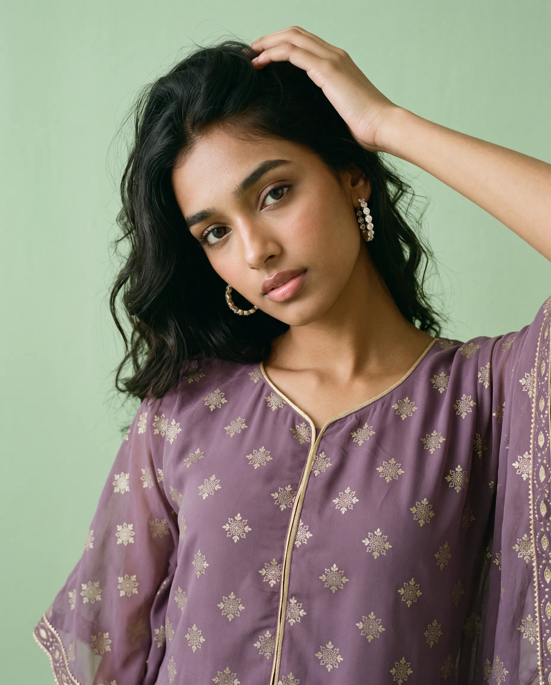 Purple Printed Georgette Kaftan