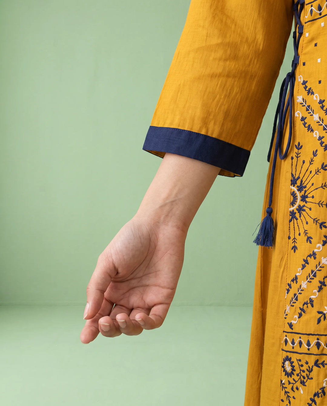 Yellow Embroidered Rayon Straight cut Long Kurta