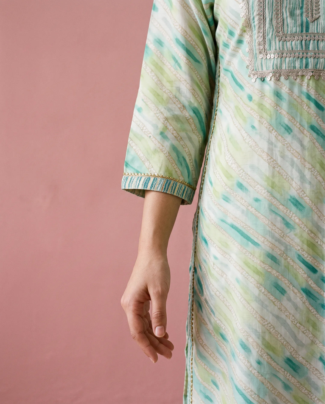 Green Printed Viscose Blended Straight cut Long Kurta