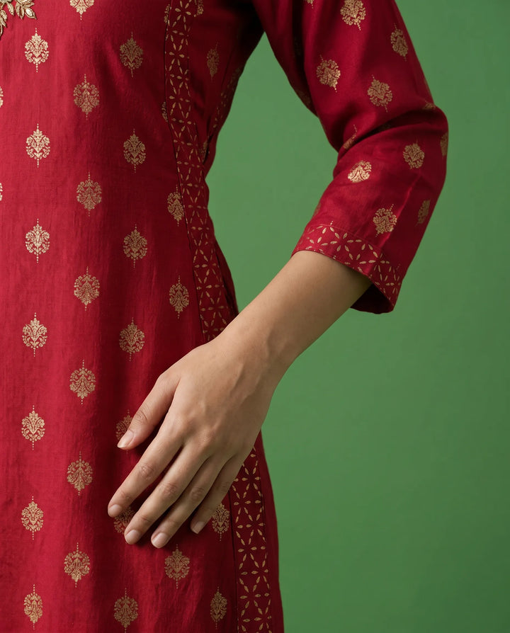Red Printed Viscose Blended Maxi Dress