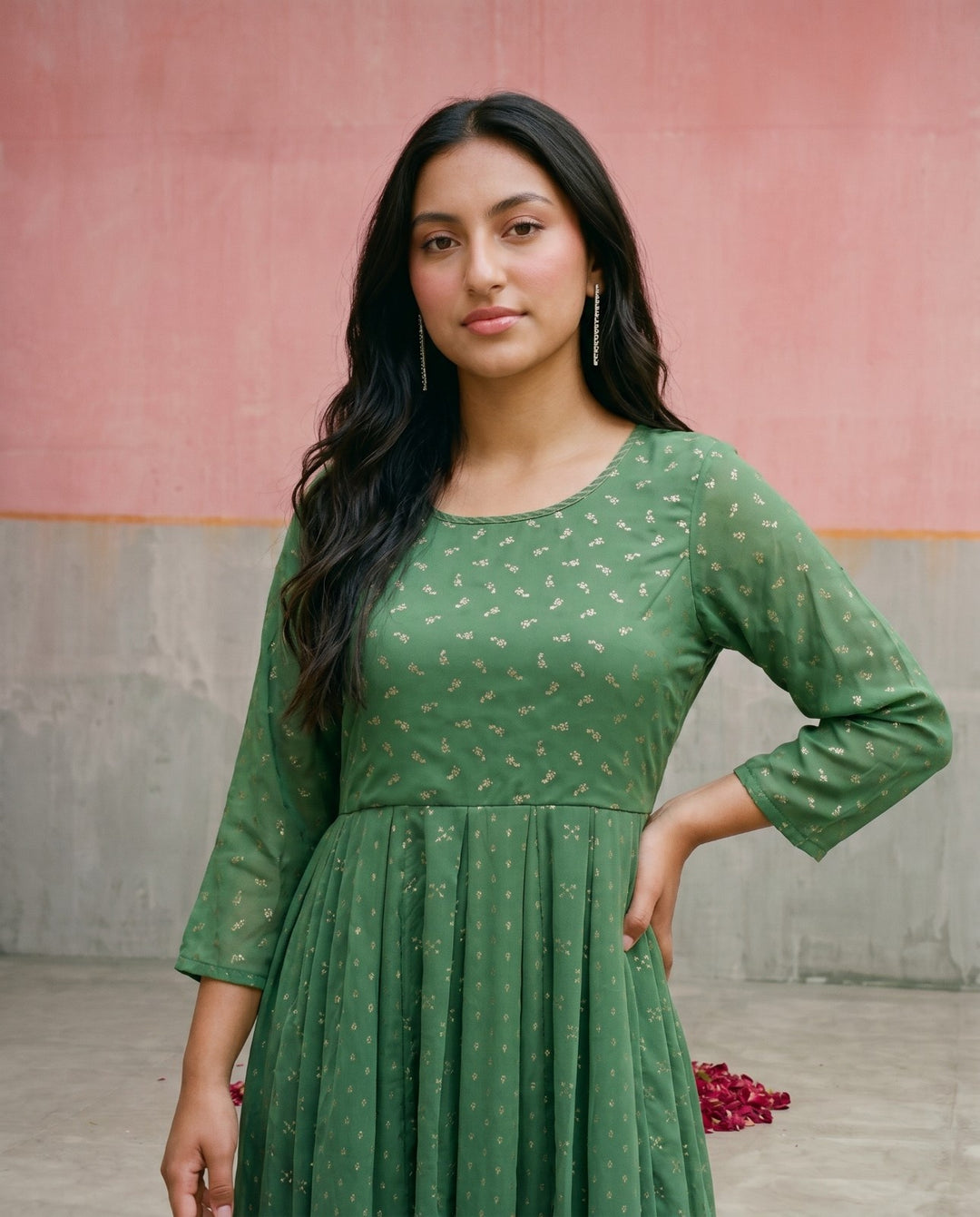 Green Printed Georgette Maxi Dress