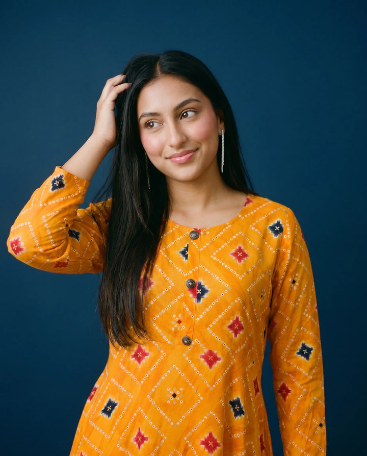 Mustard Printed Rayon Maxi Dress