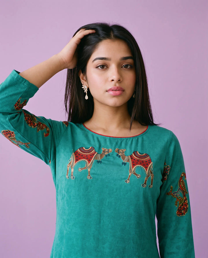 Rama Embroidered Rayon Straight cut Long Kurta
