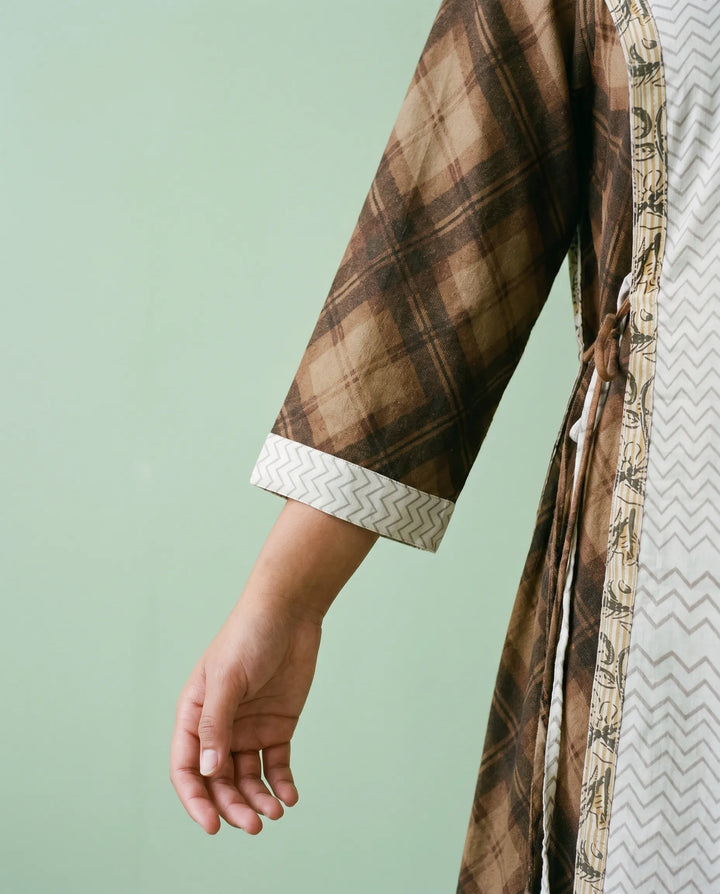 Brown Printed Viscose Blended Maxi Dress