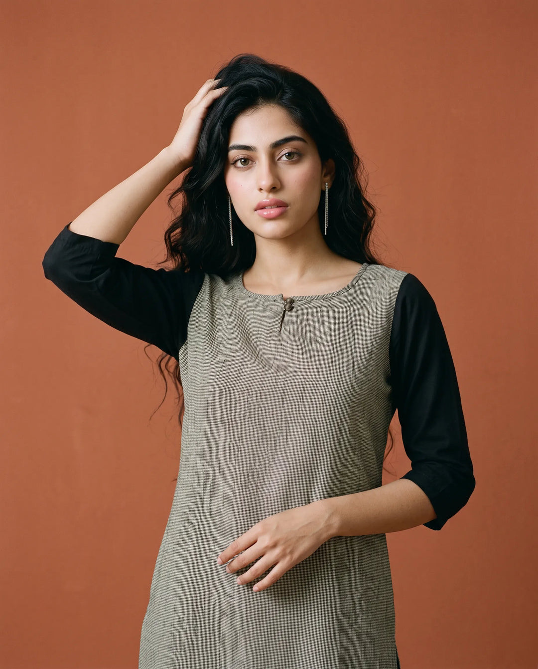 Grey Printed Rayon Straight cut Long Kurta