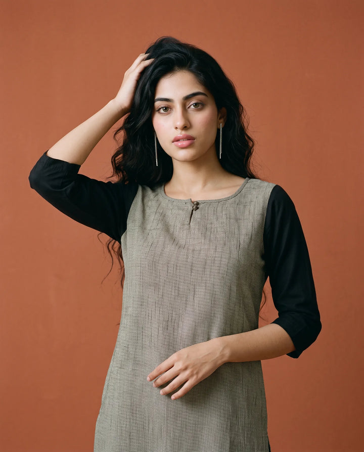 Grey Printed Rayon Straight cut Long Kurta