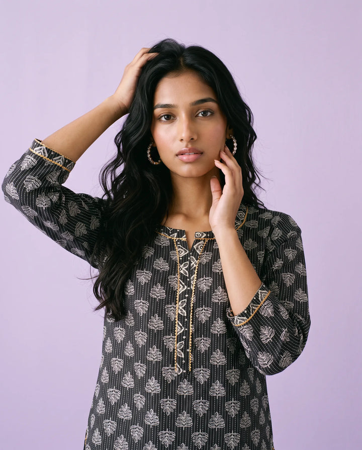 Black Printed Cotton Short Kurti