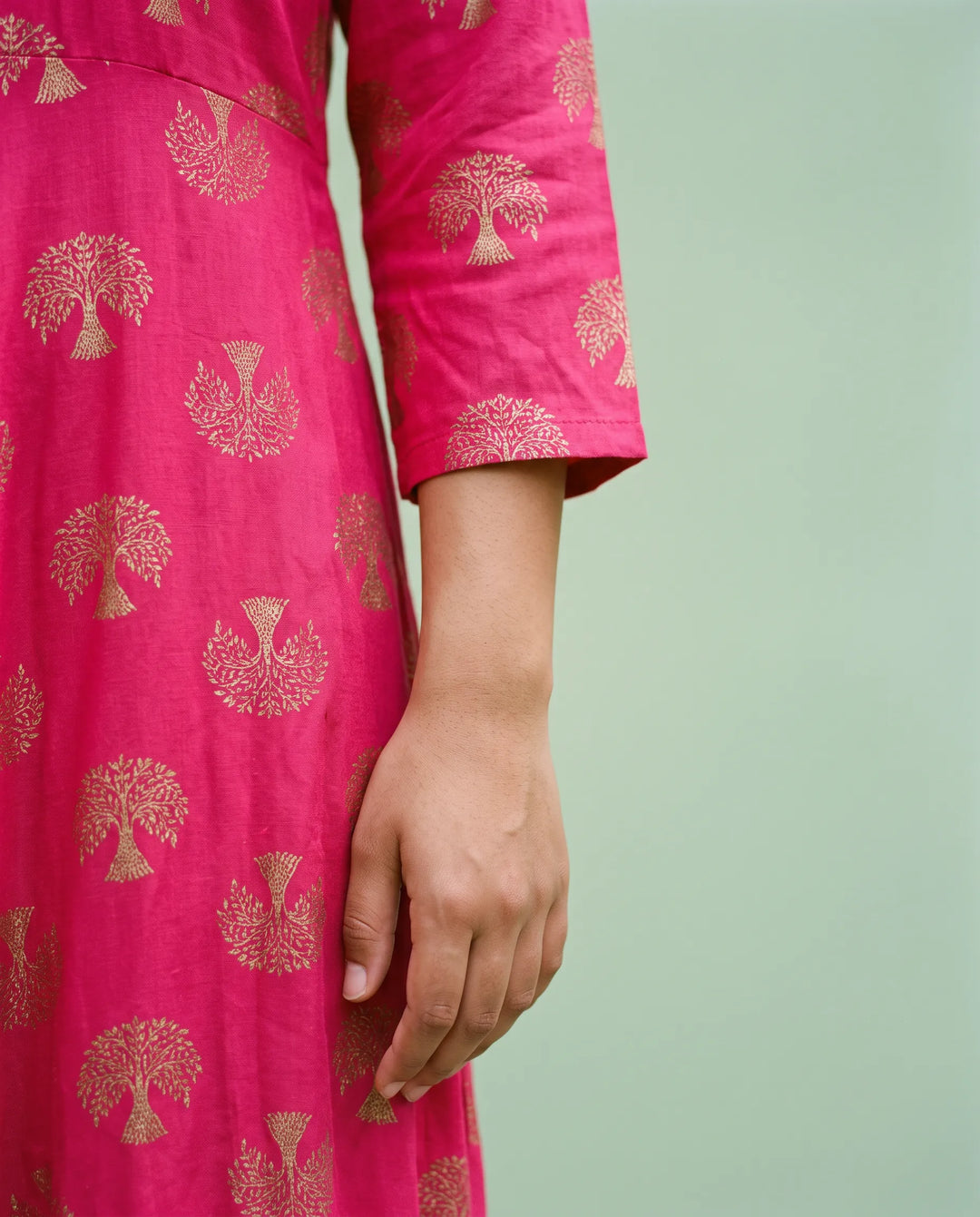 Magenta Printed Rayon Maxi Dress