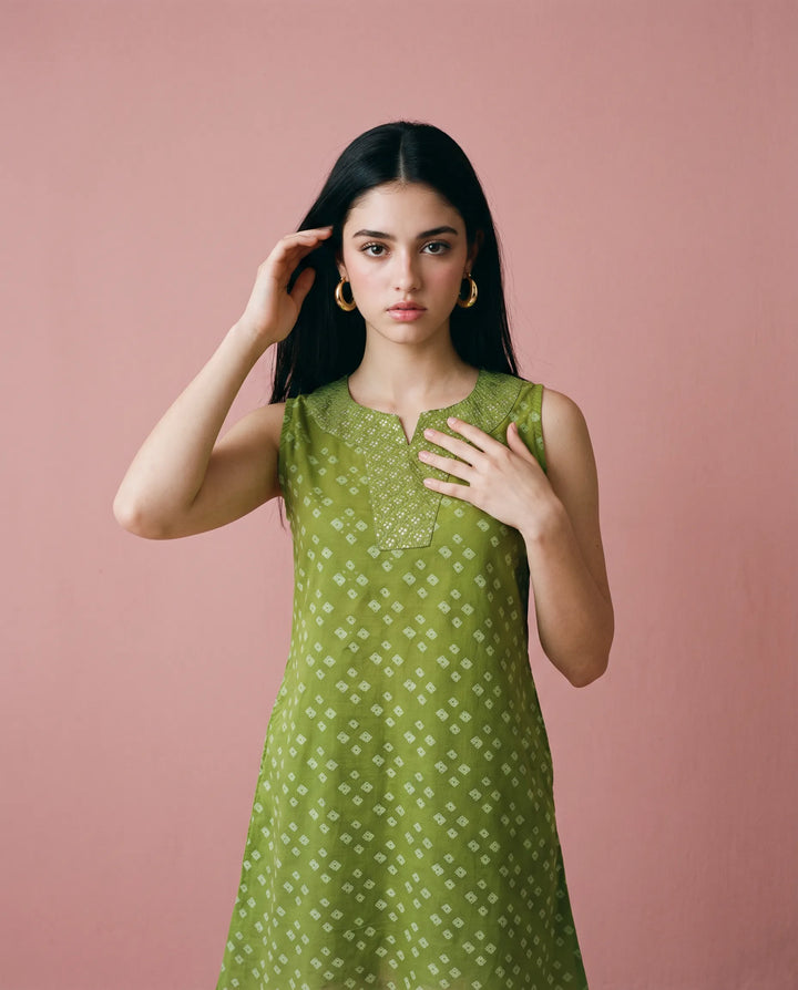 Green Printed Cotton Midi Dress