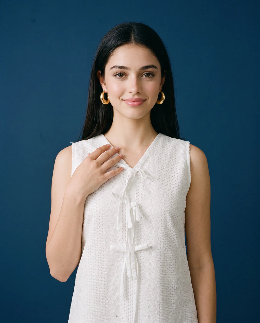 White Embroidered Korean Style Cotton Midi Dress