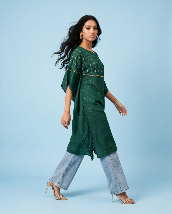 Green Printed Viscose Blended Kaftan