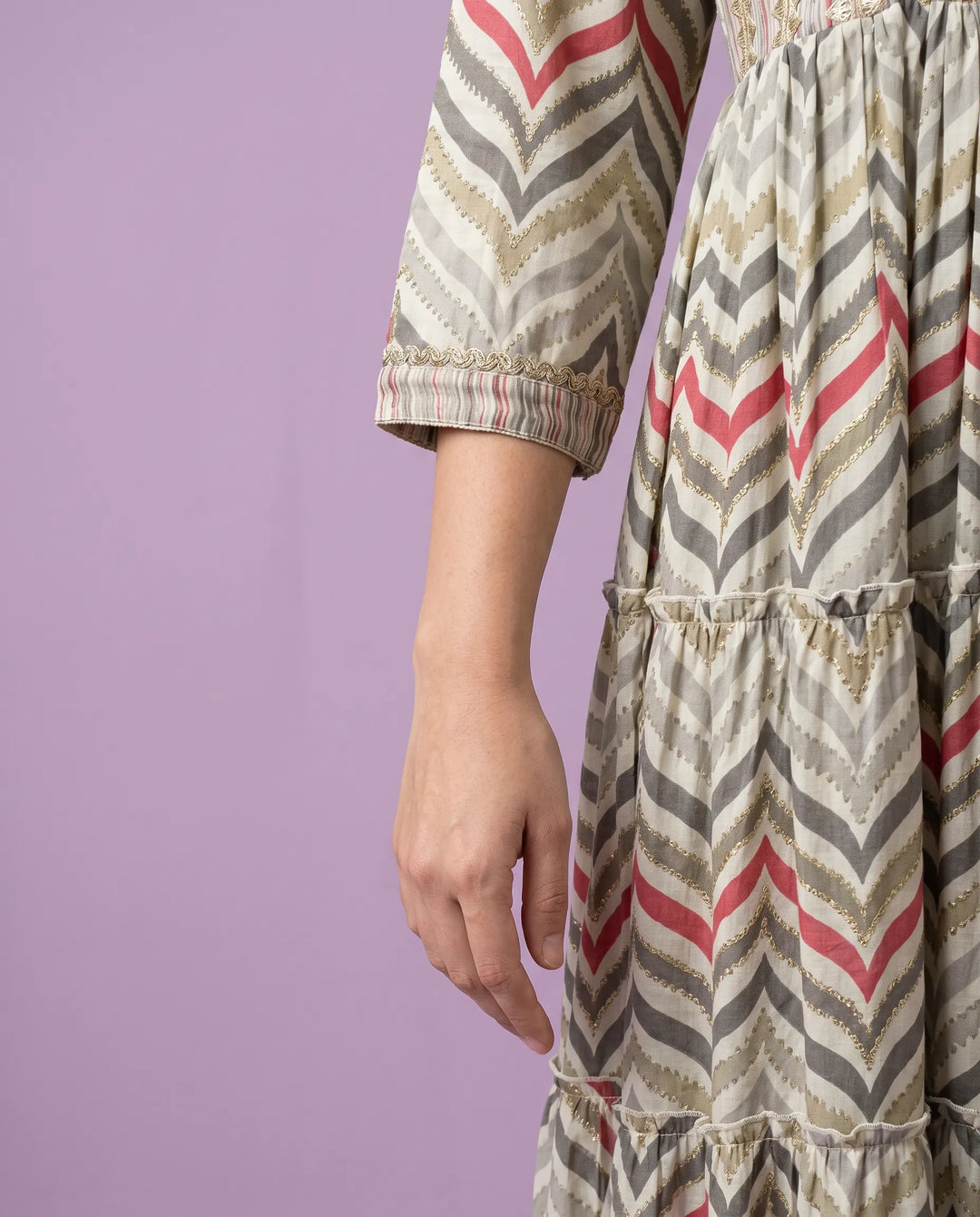 Multi Colour Embriodered Viscose Blended Maxi Dress
