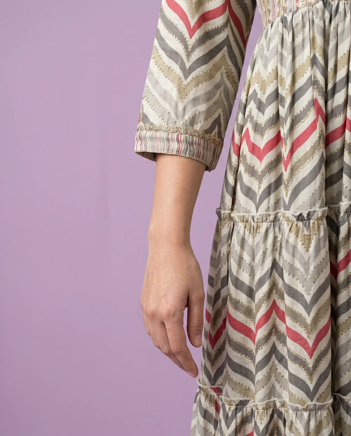 Multi Colour Embriodered Viscose Blended Maxi Dress