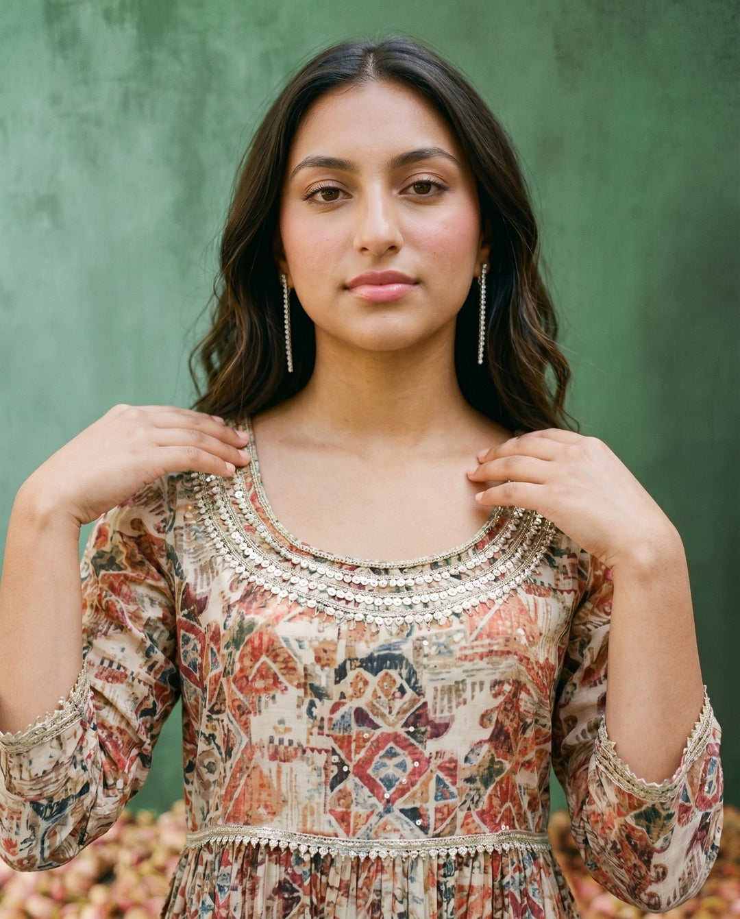 Multi-Colour Printed Silk Blended Maxi Dress