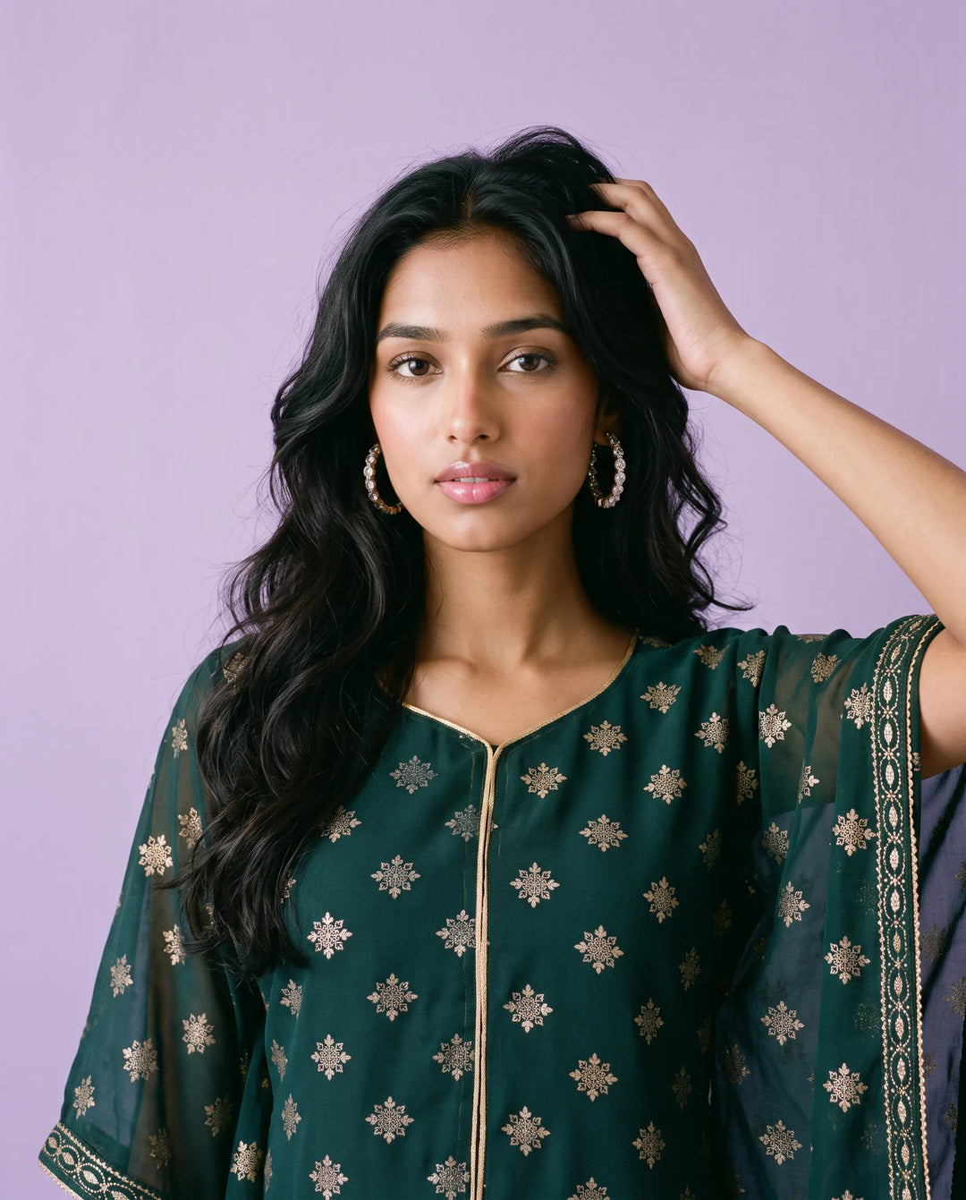 Green Printed Georgette Kaftan